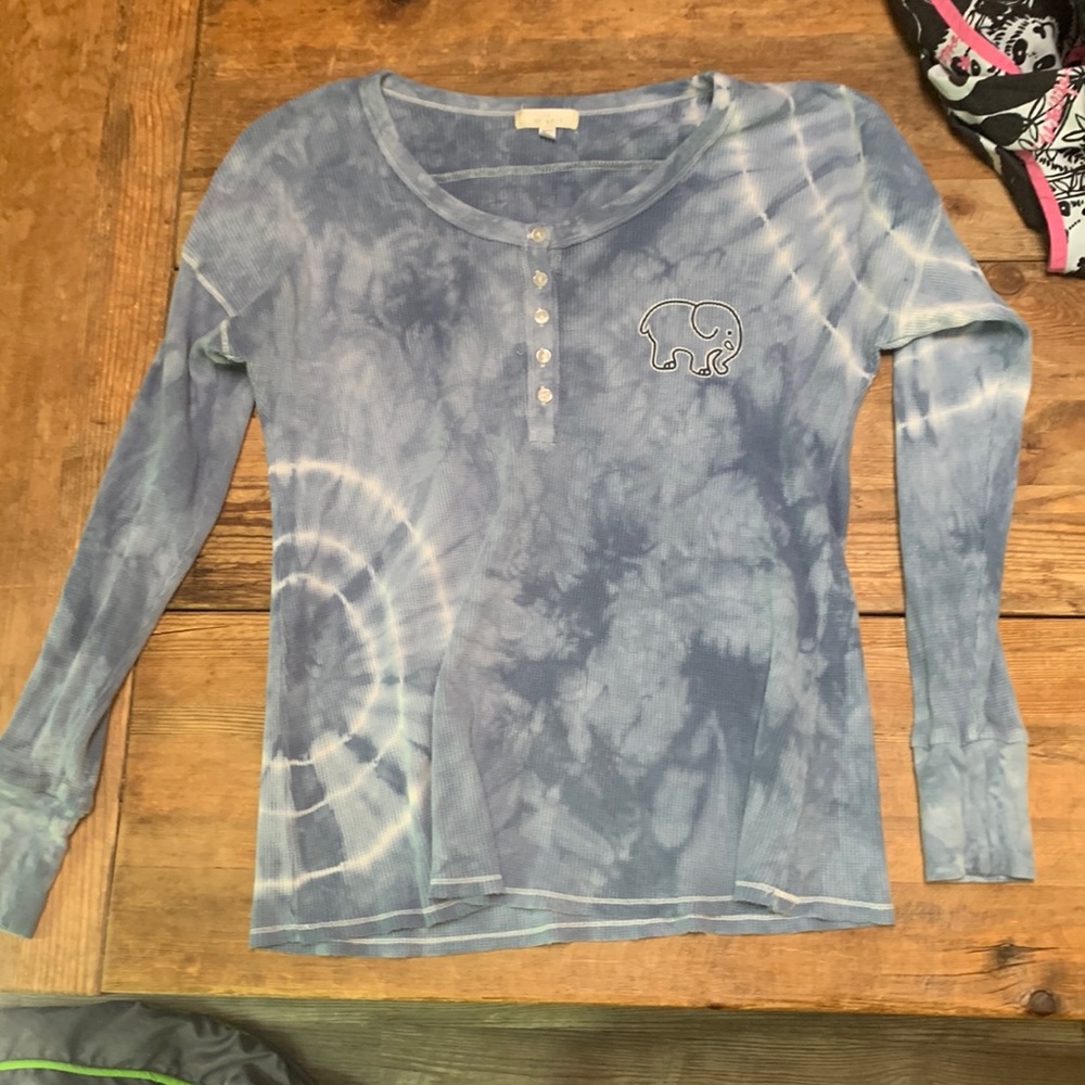 A blue tie dye ivory Ella long sleeve shirt